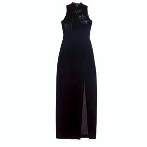 Vintage Whimsigoth Gunne Sax Deep Purple Velvet Maxi Leg Slit Dress Gown XXS